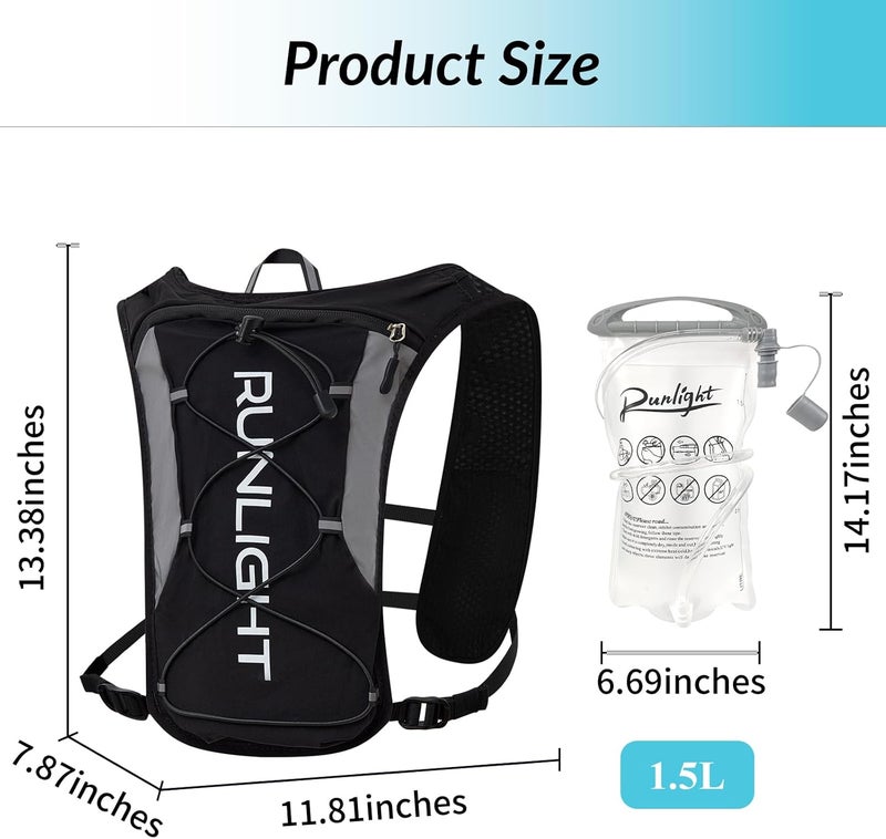 Runlight Running Vest for Women Men, Adjustable Hydration Backpack Breathable Reflective with 1.5L Water Bladder for Hiking, Trail, Running, Marathons, Cycling - Image 2